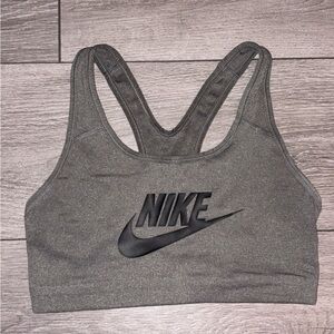 Nike Women’s Size Small Dri Fit Athletic Sports Bra Gray W/ Black Logo EUC